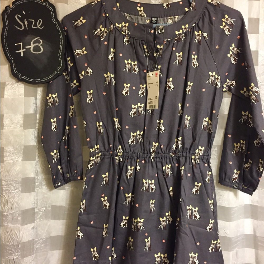 Uniqlo Gray Dog Print Kids Dress